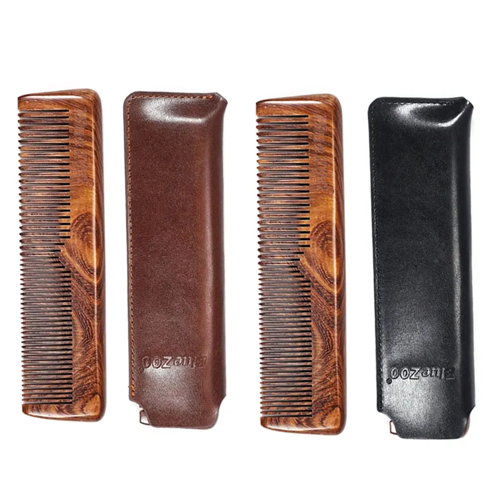 

Анти-статический карман деревянный гребень сандалового дерева широкий тонкой зуба Detangling Щетка для волос с черным Чехол парикмахерский сал...