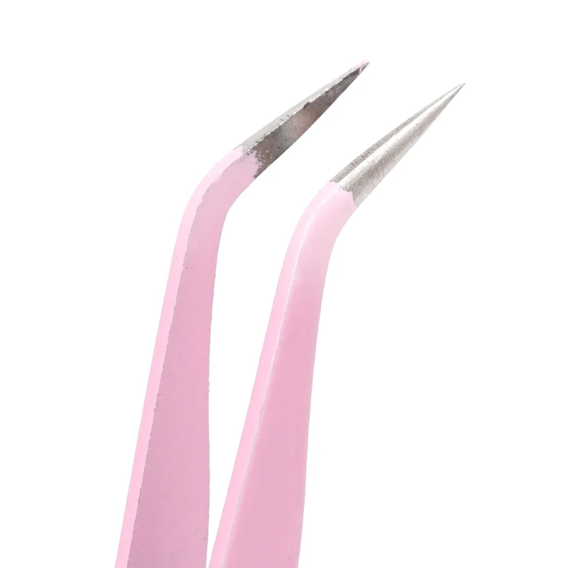 

2PC Pink Steel Straight + Bend Tweezer Nippers For Eyelash Extensions Nail Art