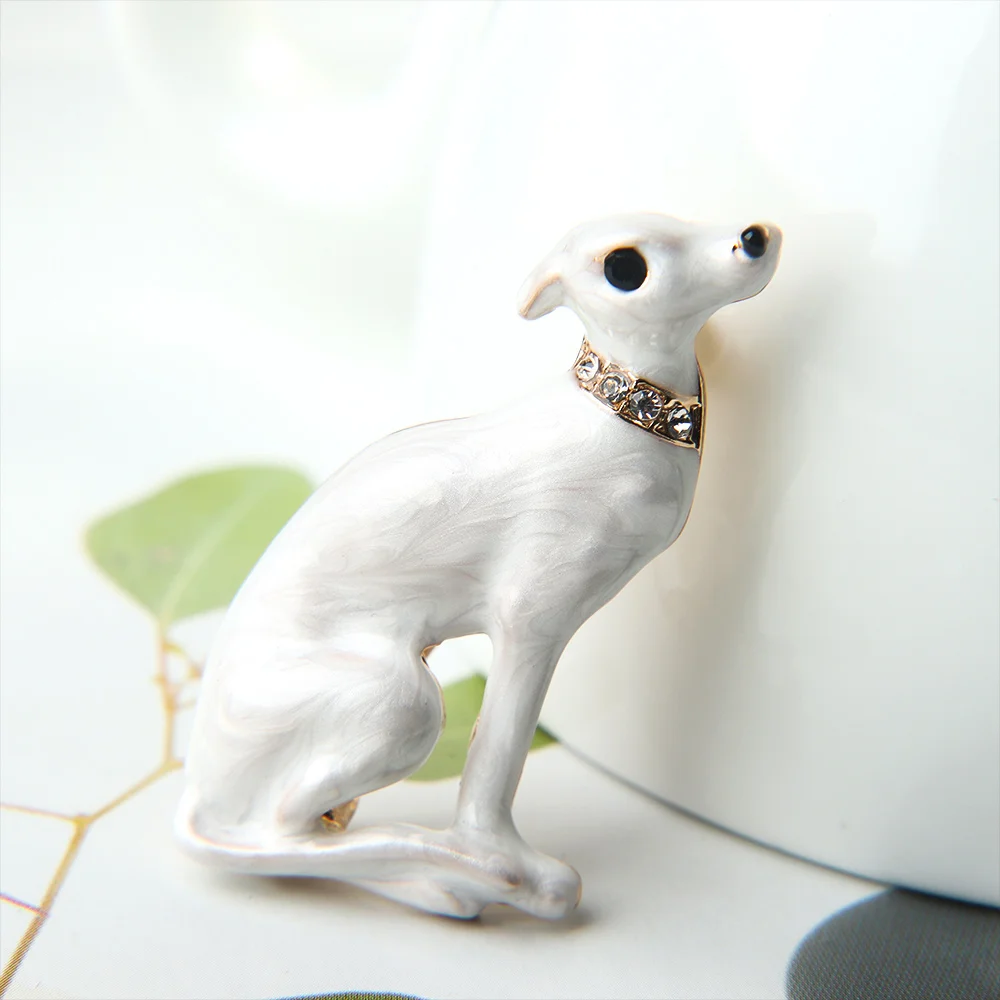 Металлическая брошь в виде милой белой собаки модные стразы воротник с отворотом