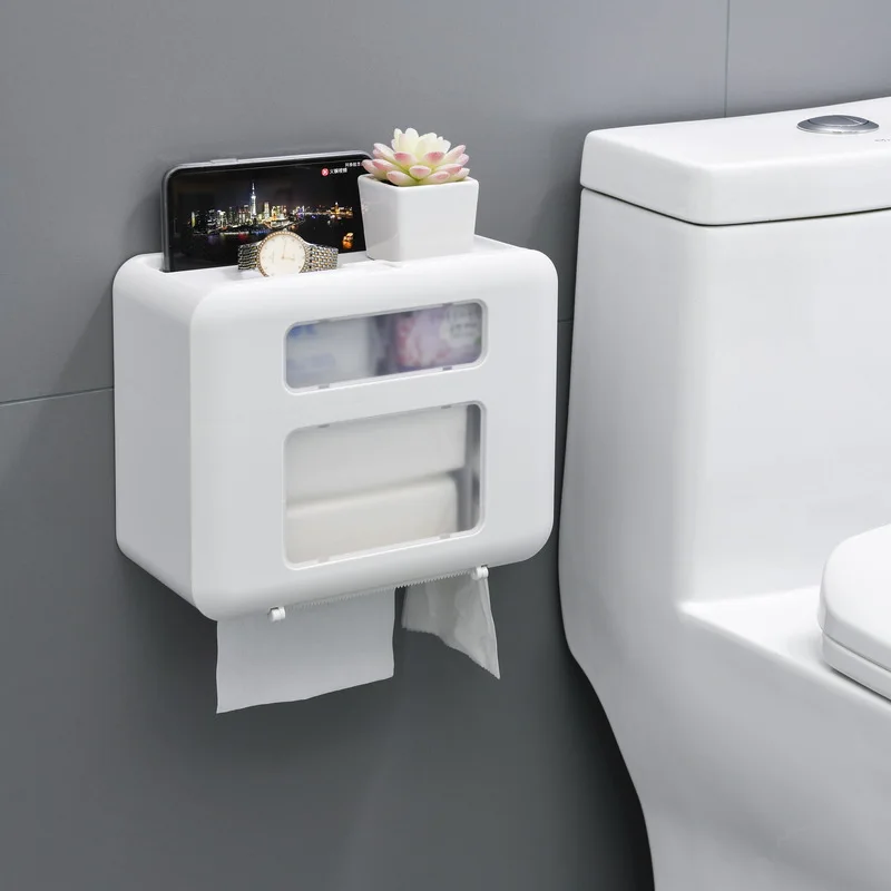 

Toilet Creative Daily Necessities Wall-mounted Tissue Box Toilet Toilet Paper Shelf Waterproof Tissue Holder Simple Solid Color