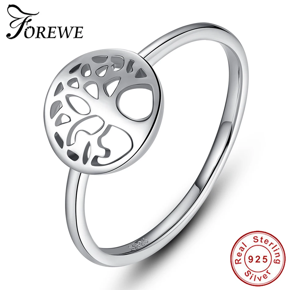 FOREWE Настоящее 925 пробы Серебряное классическое кольцо простое Древо жизни кольца на палец для женщин модное ювелирное изделие Рождественский подарок