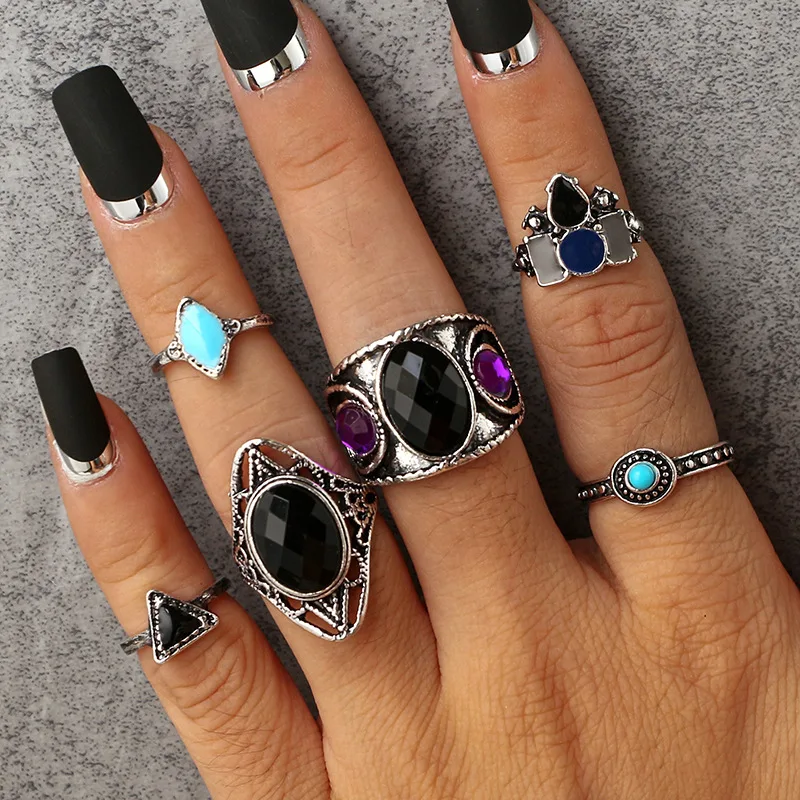 Женский комплект колец с зеленым камнем геометрическое кольцо в форме листа