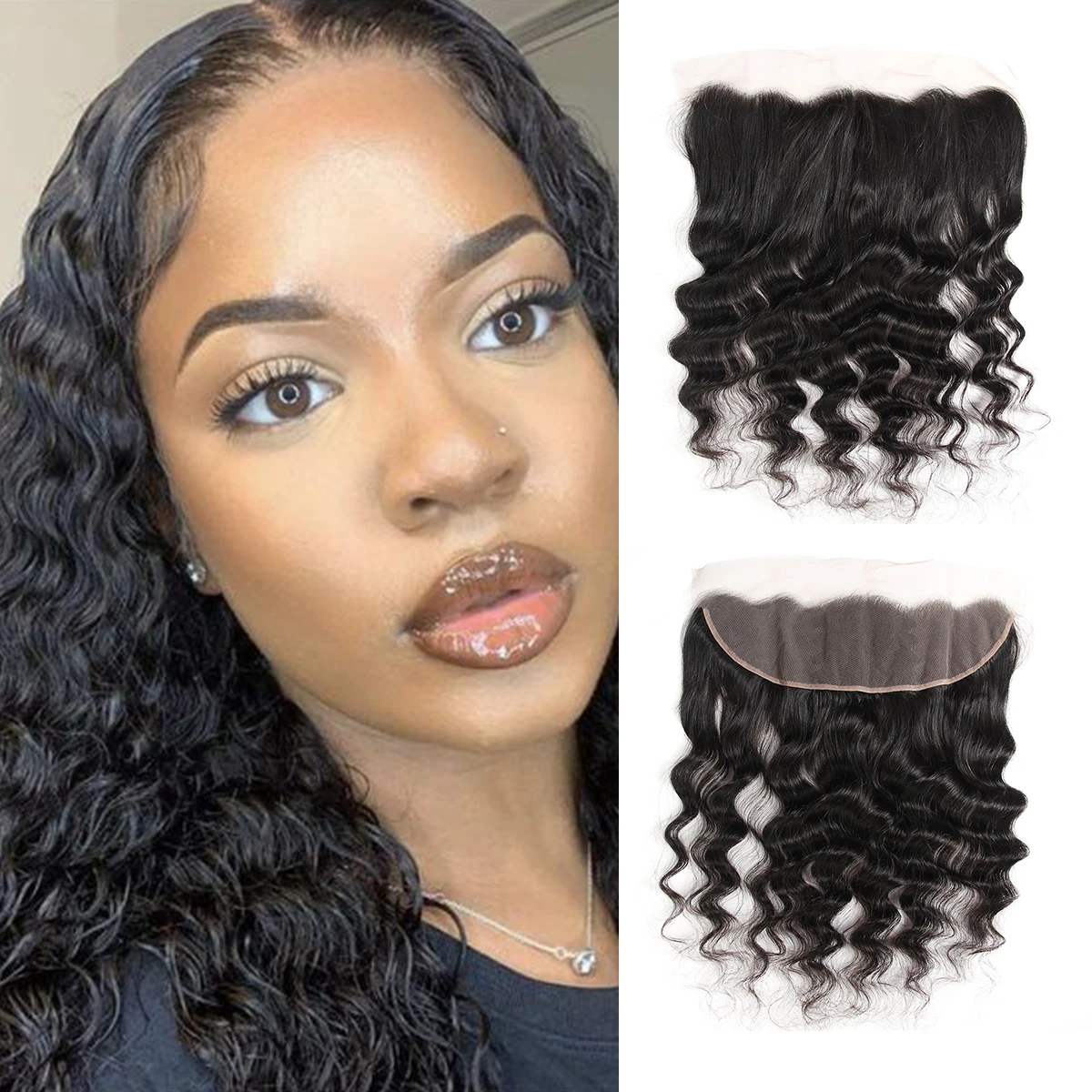 Loose Deep Wave 13x4 Lace Frontal Ear to Ear Lace Frontal Closure Human Hair Remy Hair Frontal With Baby Hair Swiss Lace