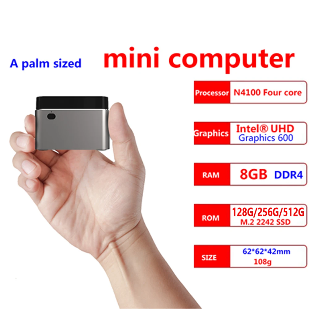 

4K Windows 10 Mini PC Box Intel Gemini J4125 Quad Core LPDDR4 8GB RAM 128GB 256GB 512GB SSD WIN10 WIFI USB-C Smart Computer