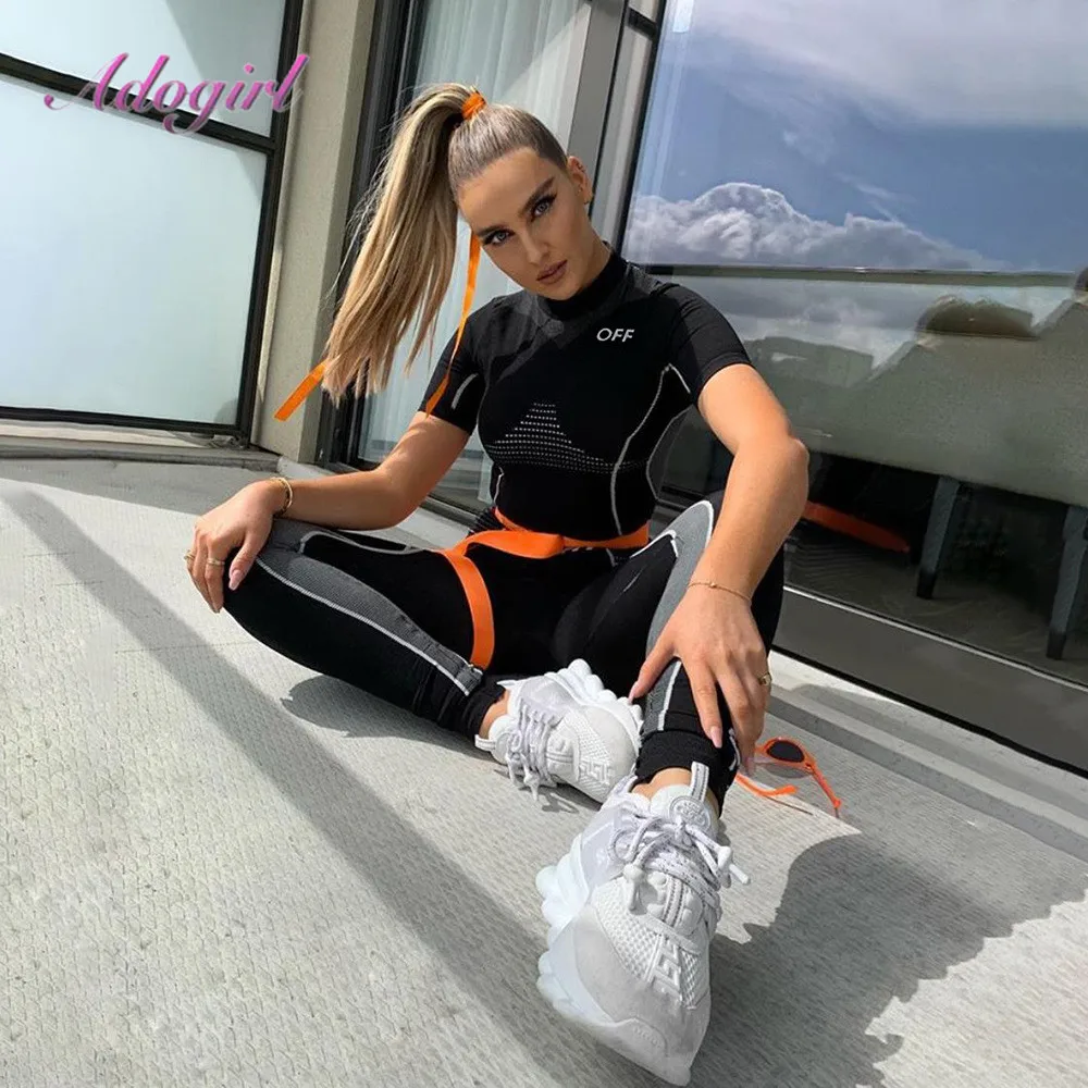 

Женский спортивный комбинезон с коротким рукавом, повседневный комбинезон в полоску с буквенным принтом, весенняя одежда 2020, Комбинезоны д...