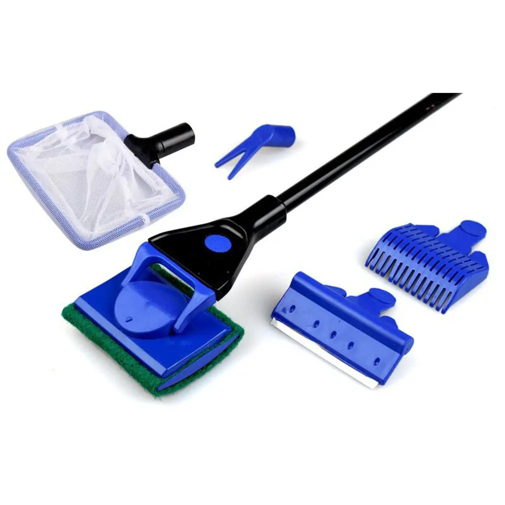 

5 In 1 Aquarium Tank Cleaner Set Fish Net Gravel Rake Algae Scraper Grass Fork Sponge Brush Glass Fish Tank Cleaning Tools
