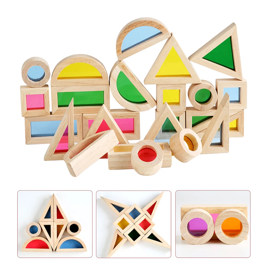 

Geometry Wooden Stacking Block Kids Toys, Colored Building Block Early Learning Toys
