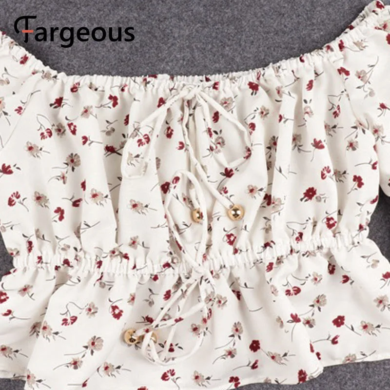 Женские блузки с открытыми плечами Fargeous Осенние укороченные Блузы цветочным