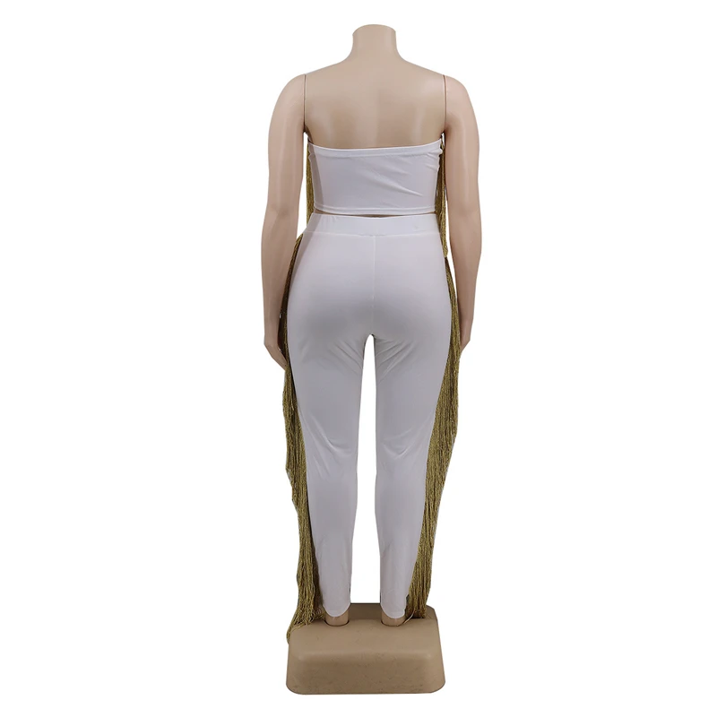 

Zoctuo XL-5XL Plus Size Women'S Set Strapless Two Piece Set Gold Tassel Tube Crop Top Pencil Pants Set Sexy Club Suit Outfits