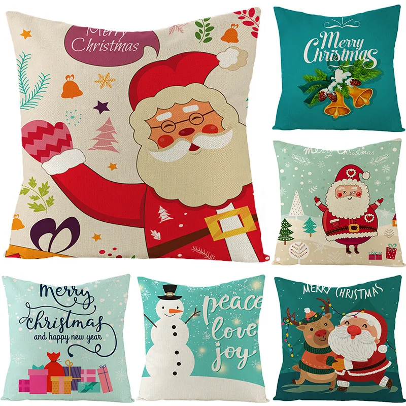 

cushion cover 45*45 2020 Christmas Cartoon Cotton LinenPillowcase sofa cushions Pillow cases pillow covers Home Decor 0282