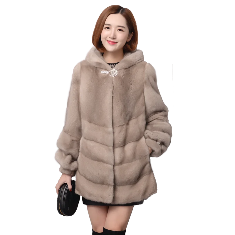 

Real Mink Fur Coat Women Clothing Temperament Slim New Natural Mink Fur Long Coat Hooded Fashion Luxury Brand Women Clothes