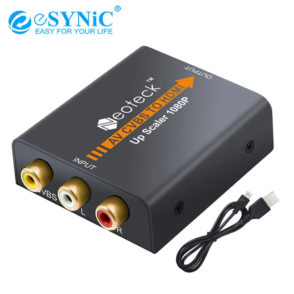 Композитный конвертер eSYNiC 1080P 3RCA AV CVBS в HDMI-совместимый мини-конвертер адаптер для