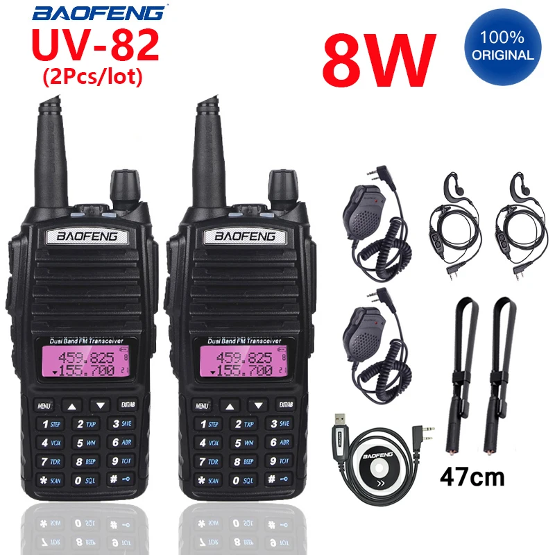 2 шт./лот Baofeng UV 82 100% оригинальный Портативный двухстороннее Радио BF UV82 двойной PTT