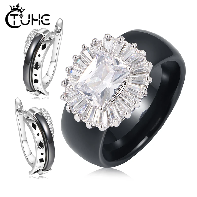 Женский комплект украшений серьги кольца с австрийским кристаллом в