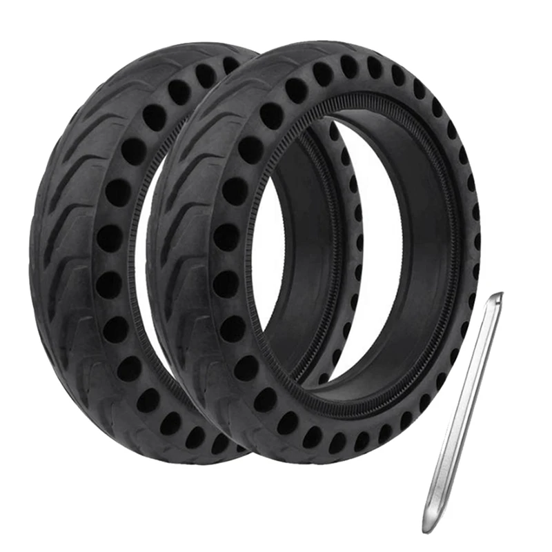 

3Pcs Scooter Shockproof Rubber Dampings Pad & 2 Pcs Solid Tires Wheel Explosion-Proof Tire Replacement Tire for Mijia