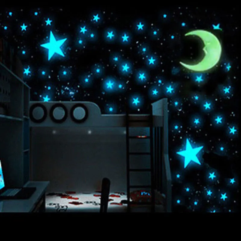 

DIY Blue Stars Yellow Moon Luminous Wall Sticker Ceiling Kids Room Bedroom Mural Decals Fluorescent Sticker Decoration