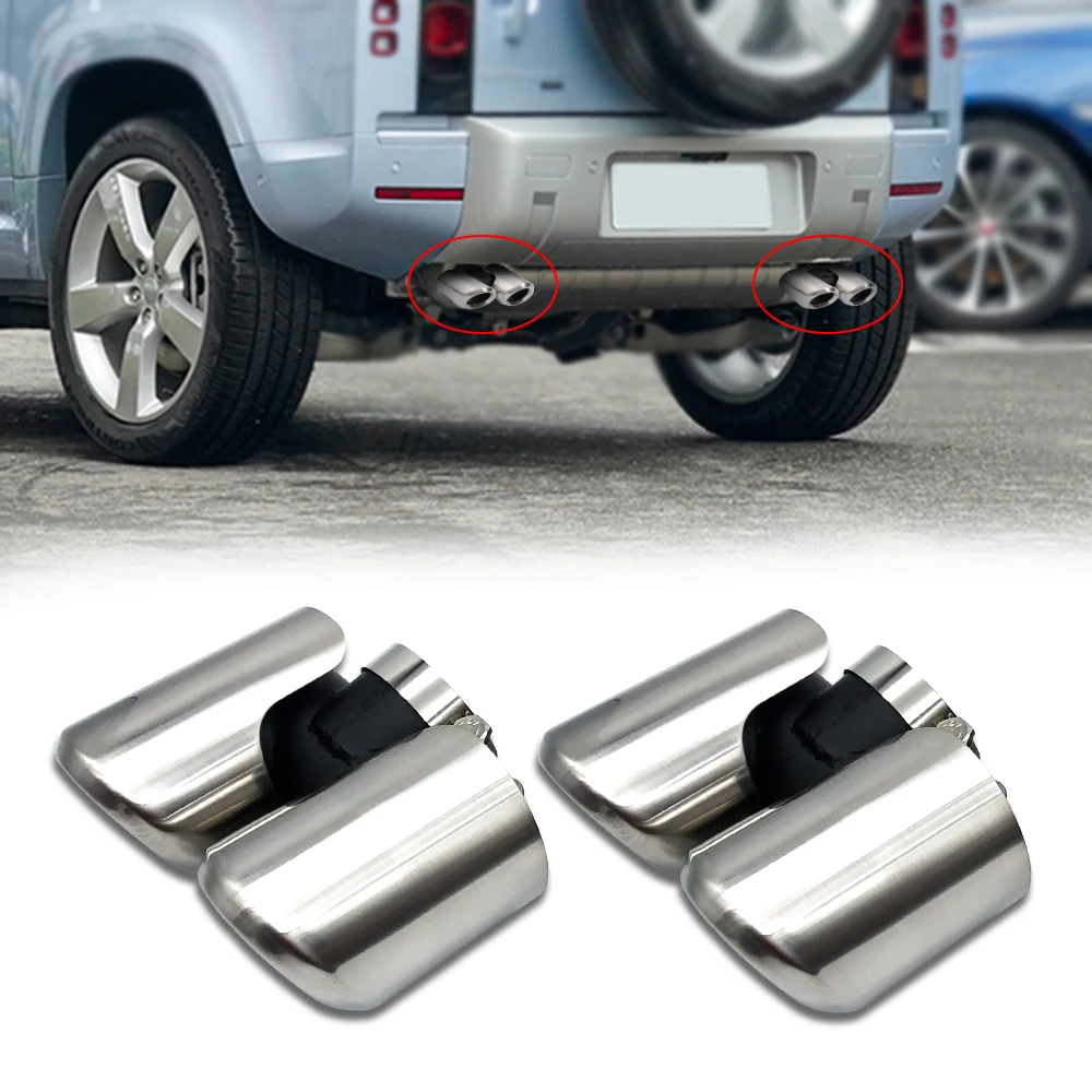 

Stainless Steel Dual Rear Noise Canceller Car Exhaust Pipe Muffler Tail Pipe Double Outlet Tailpipe for landrover defend 2020