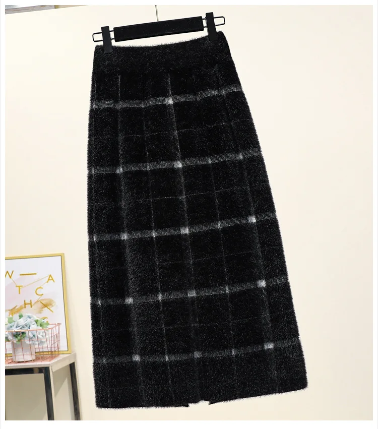 TiLeewon новая норковая кашемировая вязаная юбка 2019 осень/зима Женская кожаная