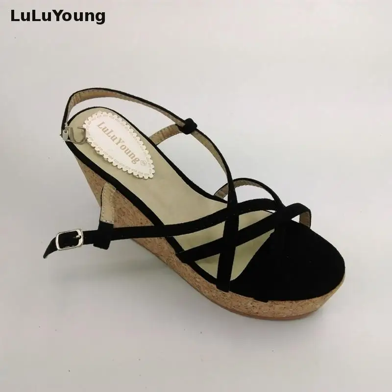 Новинка на высоком каблуке 11 см Обувь туфли танкетке с перекрестными ремешками