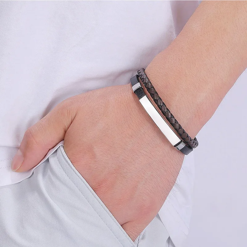 Винтажный плетеный кожаный браслет мужские очаровательные ювелирные изделия на