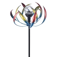 outdoor garden solar light metal wind spinner wrought iron windmill with multi color led light ball courtyard lawn decoration