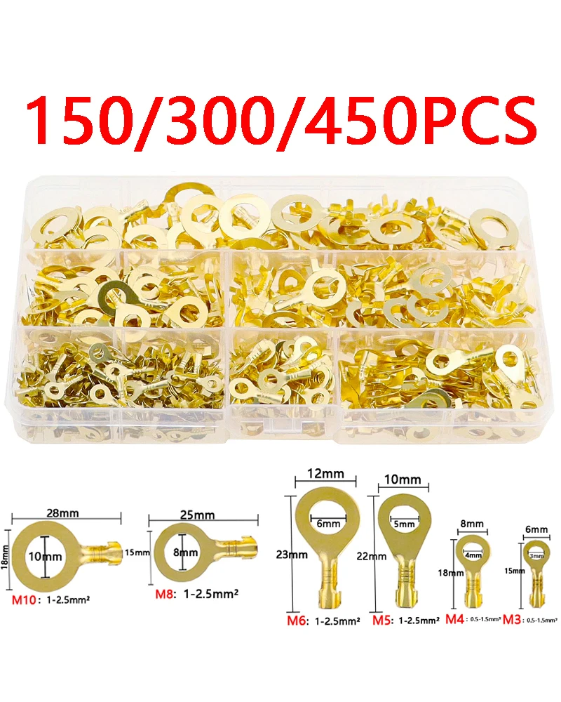150/300/450 шт. M3/M4/M5/M6/M8/M10 кольцевые наконечники медные обжимные клеммы кабельные