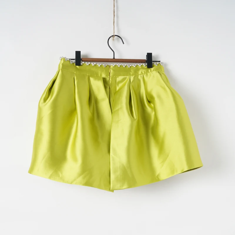 

VGH Casual Yellow Patchwork Diamonds Short For Women High Waist Korean Loose Solid Shorts Female New 2021 Summer Fashion Clothes