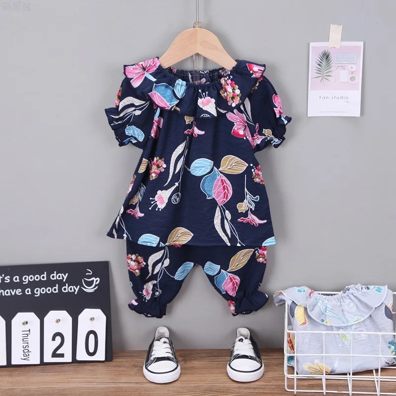 

Girls Baby Lapel Printing Thin Short-sleeved Children's Loose Casual T-shirt Summer New Kid Shorts Suit GT22