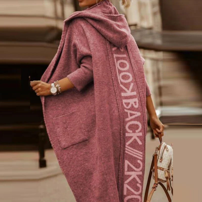 Модные свободные пальто с надписью сзади женское осенне-зимнее элегантное
