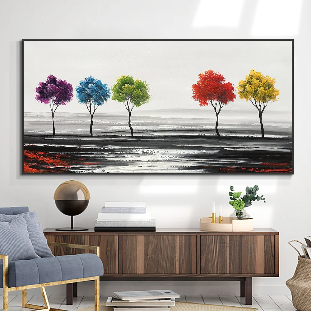 Абстрактный красочный деревья картина 100% ручная роспись маслом женские