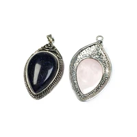 2021 best selling natural stone drop shaped zinc alloy edge semi precious stone pendant making diy necklace jewelry size 25x50mm