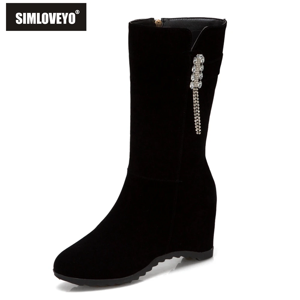 

SIMLOVEYO New Fashion Women Wedges Ankle Boots Increasing Height Shoes Gauze High Heels Booties Metal Rhinestone botas mujer