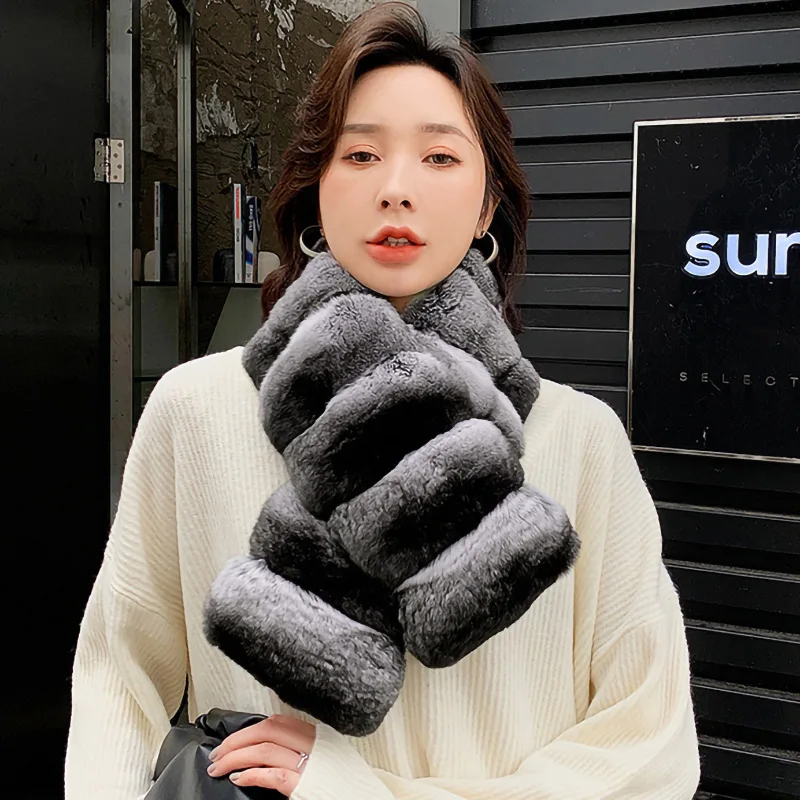 2021 New Arrivals Real Fur Scarf Women's Natural Headband Fashion Autumn Lady Chinchilla Collar Elastic Muffler TZ8682 |