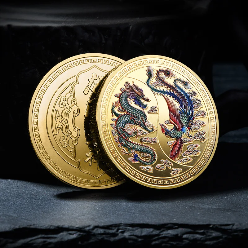 

High Quality Brand New Customized Prosperity Brought by the Dragon and the Phoenix Commemorative Coin Traditional Chinese Style