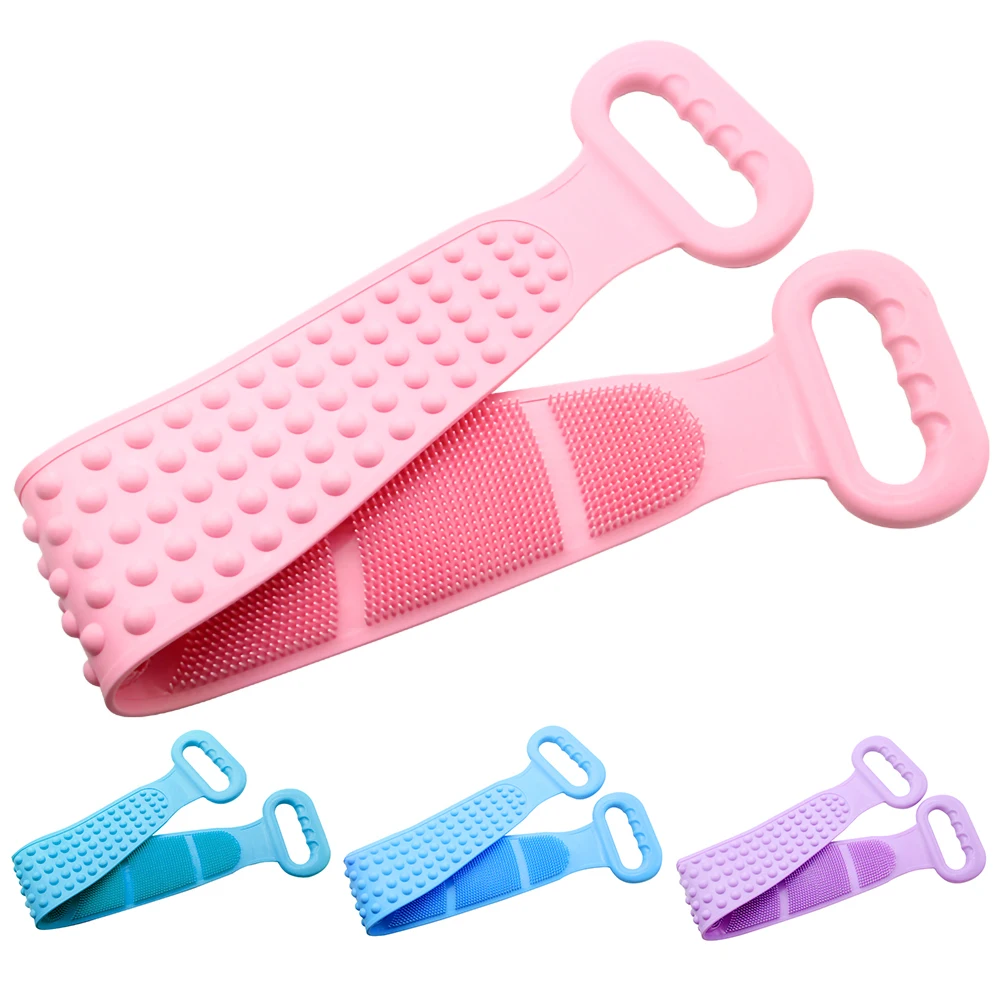 

New Durable Bath Shower Silicone Body Brush Bath Belt Exfoliating Back Brush Belt Wash Clean 28'' (blue,pink,green,purple)