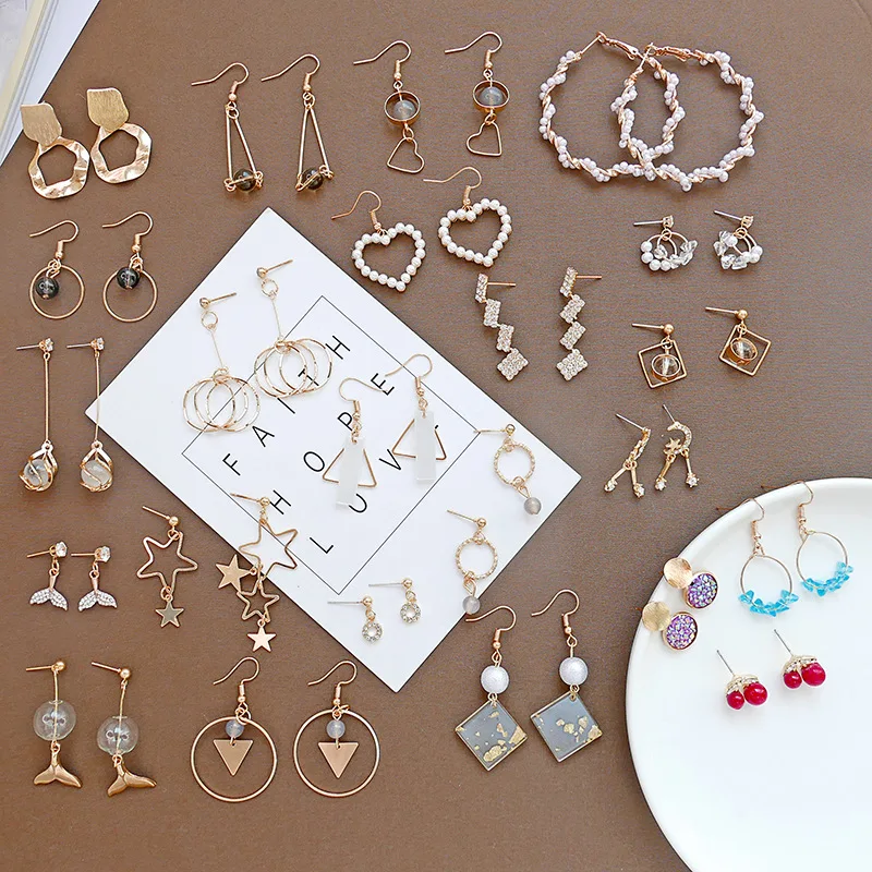

2021 Korean Fashion Earrings Simple Geometric Earrings Ladies Bohemian Pearl Heart-shaped Temperament Fashion Jewelry Wholesale