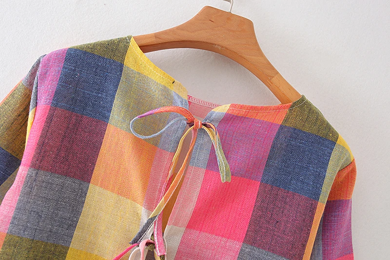 

Women Blouse Shirt Summer 2020 New Fashion Colorful Plaid Tops Modern Girl Short Sleeve Shirt