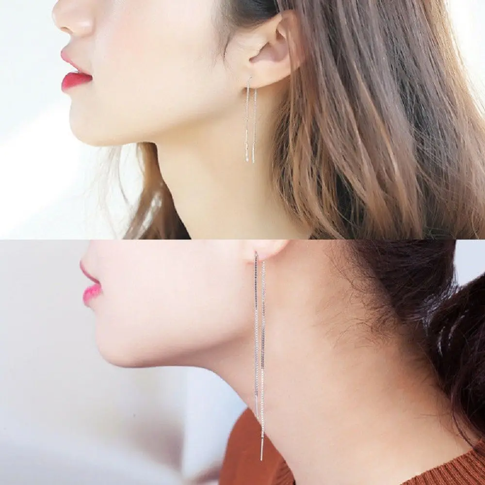 Модные женские туфли 1 пара Серебряные нити серьги цепи уха нить для девочек