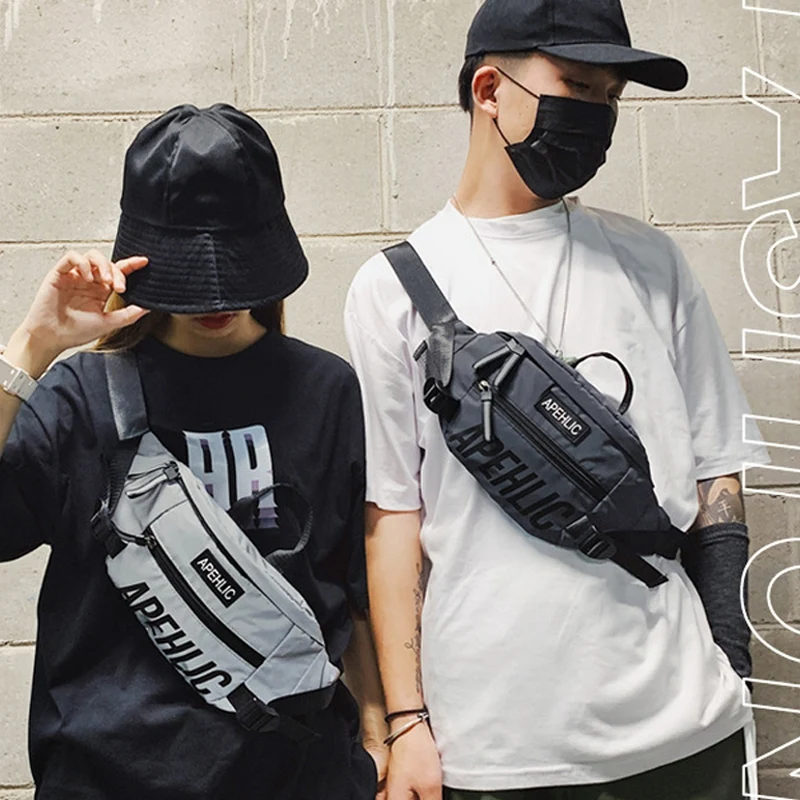 

Fashionable Brand Solid Color Personality Reflective Men's Crossbody Bag Chest Bag Sports Waist Bag