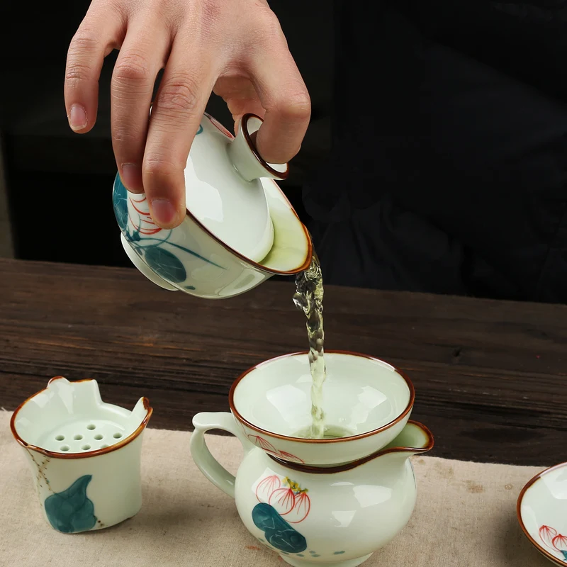 [GRANDNESS] чайный сервиз Gaiwan с ручной росписью из фарфора кунг-фу Gaiwan Jingdezhen 150 мл, чайный сервиз Gaiwan, чайный горшок кунг-фу