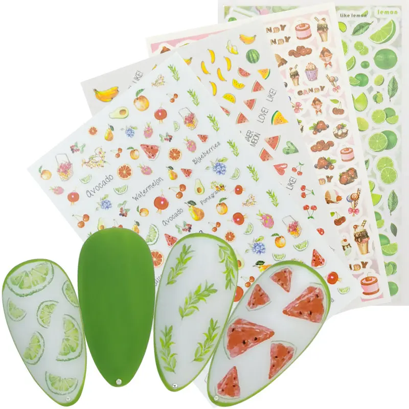 1 лист 3D наклейки для ногтей клейкие цветы листья геометрия фрукты десерт дизайны