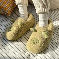 women winter warm slippers green lamb round head indoor bedroom plush shoes cute fluffy comfor non slip house floor flats