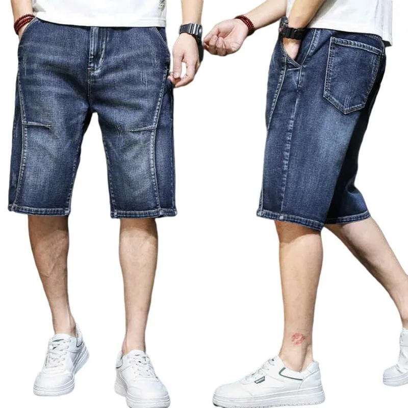 Jean Shorts For Men Denim Ripped Vintage Stretch Elastic High Waisted Mens Distressed Half Jeans