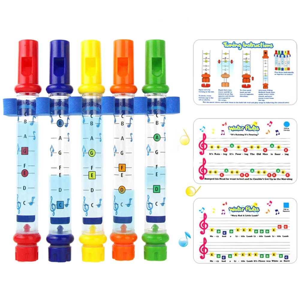 

5PCS Water Flute Music Score Musical Instrument Portable Color Water Flute Toy Music Educational Toy Children's Bath Toy