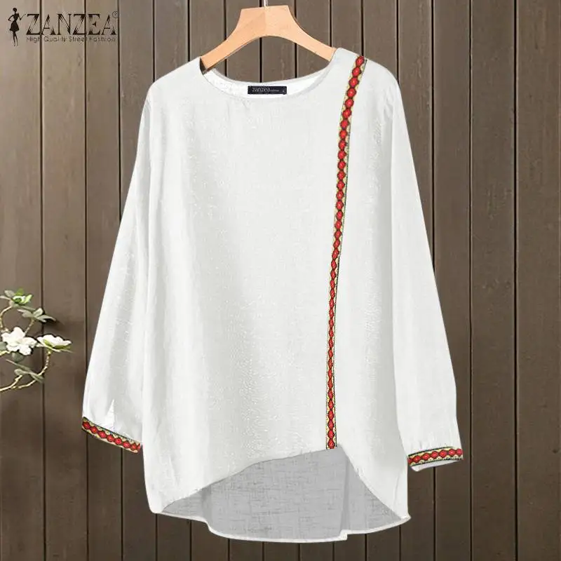 

Женские винтажные топы с вышивкой, нестандартная туника с длинным рукавом, осень 2021, Свободная блуза с круглым вырезом, Женская Повседневна...