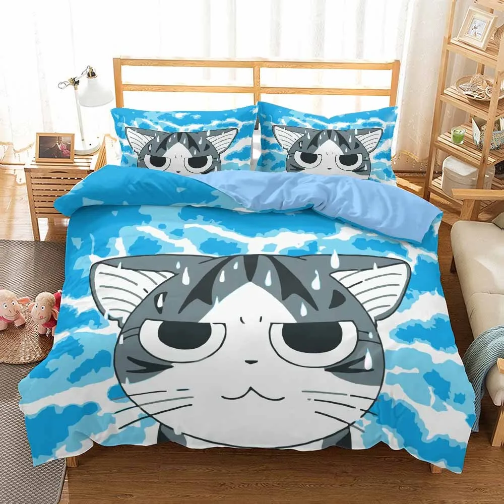 Комплект постельного белья из 2/3 предметов с милыми кошками 3D принтом японского