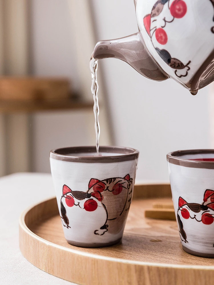 

Cute cat cute creative hand-painted Japanese teapot brewing pot household ceramic teacup tea set
