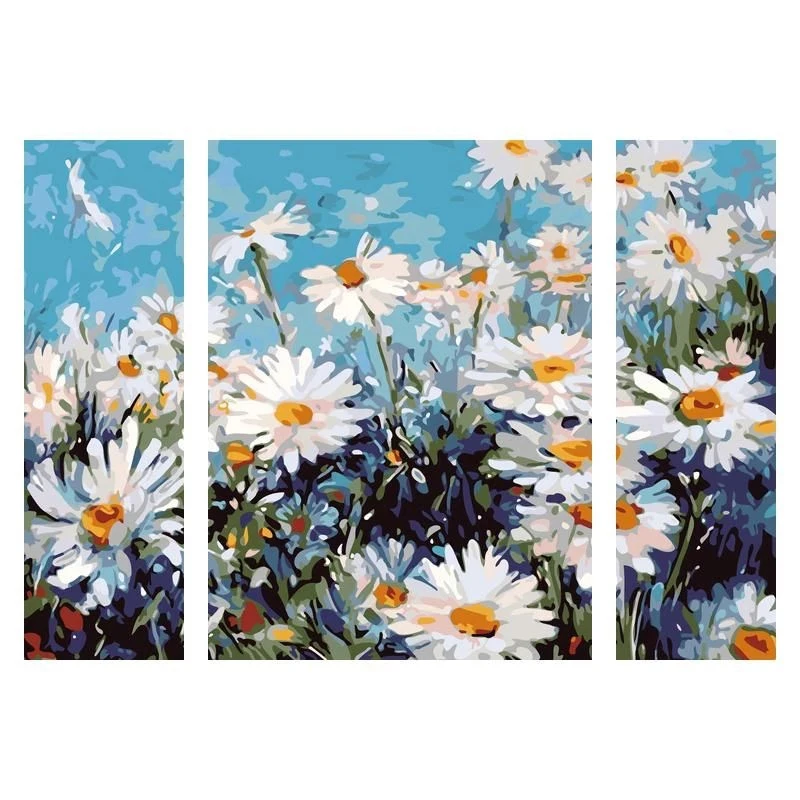 

GATYZTORY 3pc/set DIY Frame Paint By Numbers Daisy Flowers Wall Art Picture By Numbers For Home Decors Artcraft Canvas Painting