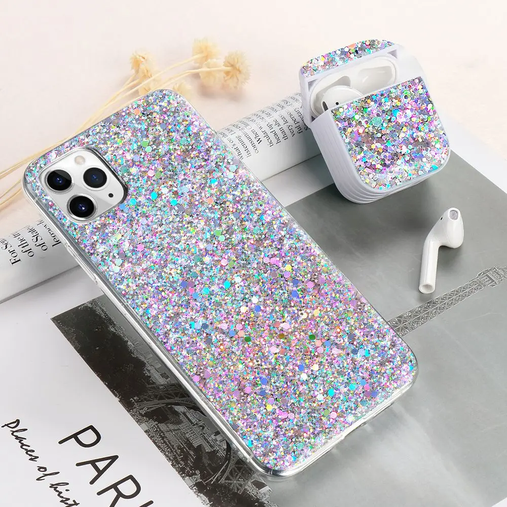 Чехол для IPhone 12 Mini 11 Pro Xr Xs Max X 8 7 Plus 6 6s 5 5s SE 2020 с блестками чехол Apple Airpods 1 2 |