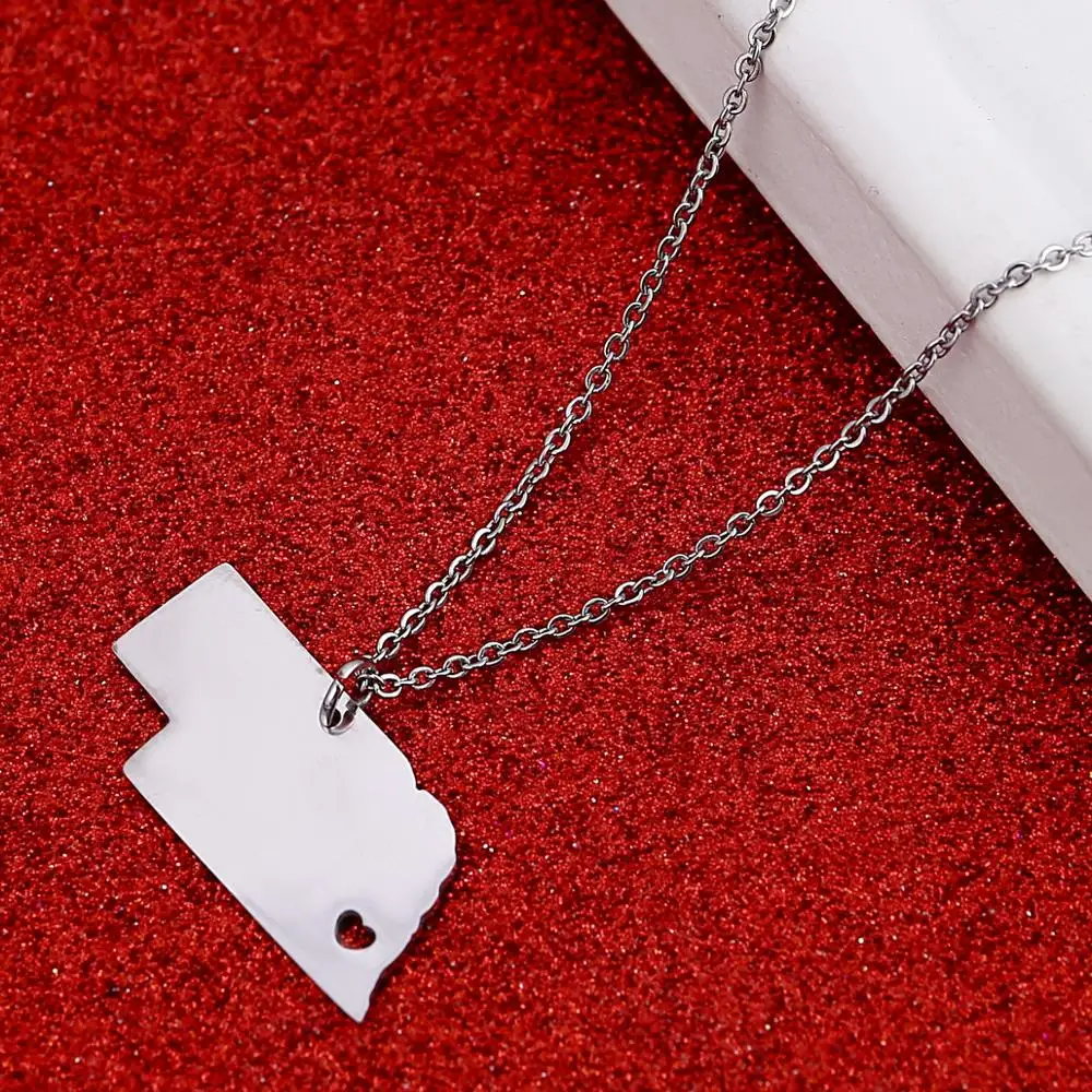Ожерелье из нержавеющей стали серебряного цвета с картой Небраски, трендовые ювелирные изделия с дизайном «карта»